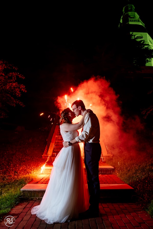 Bride and Groom with fireworks 