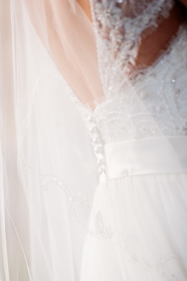 beaded and lace wedding gown