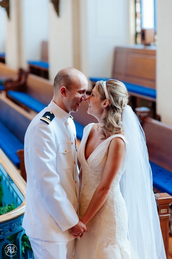 Bride and Groom inside naval academy chapel 