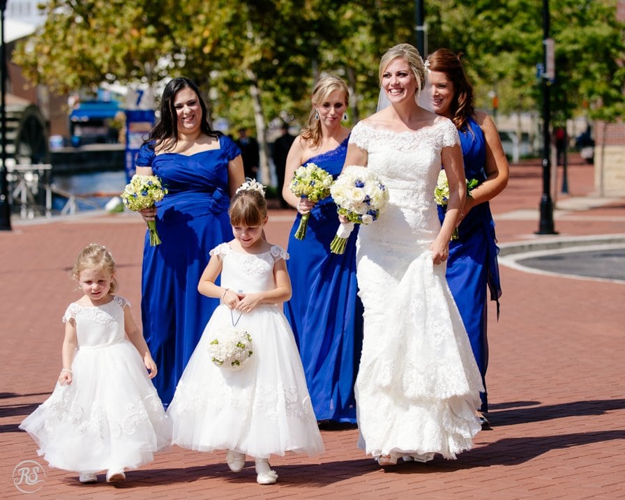 bride with bridesmaids and flower girls 