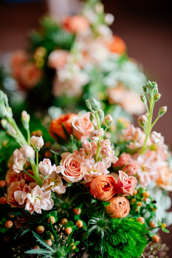 Pink and green wedding bouquets 