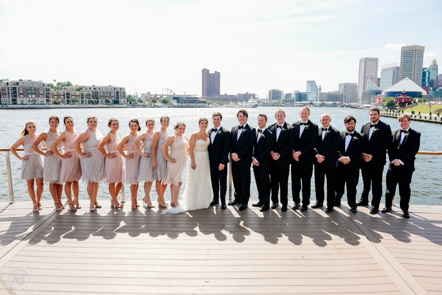 wedding party photos in harbor east baltimore