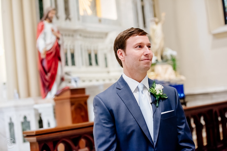 Groom waiting for Bride to come down the aisle
