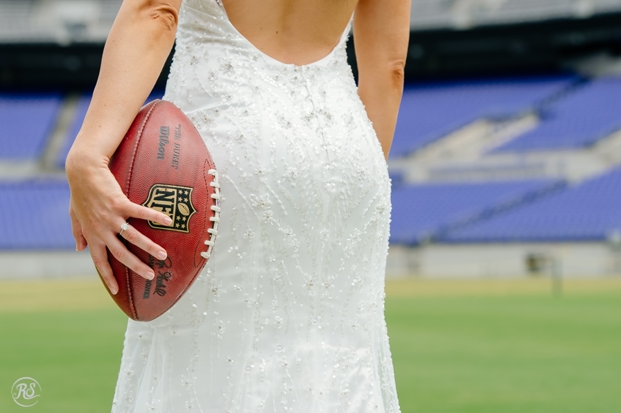 Bride with football at M and T Stadium