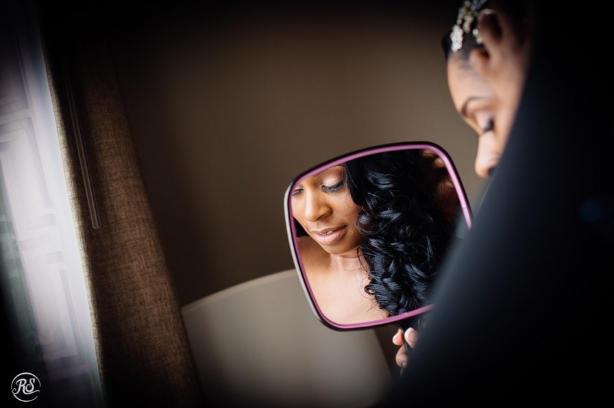 bride's reflection in mirror 