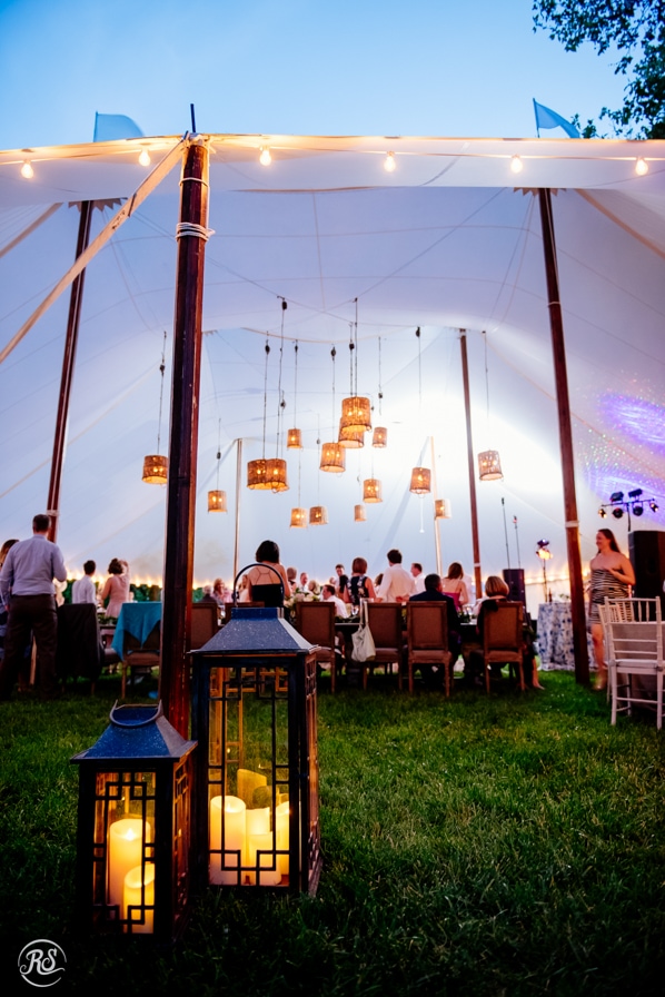 uplighting and lanterns for tent wedding 