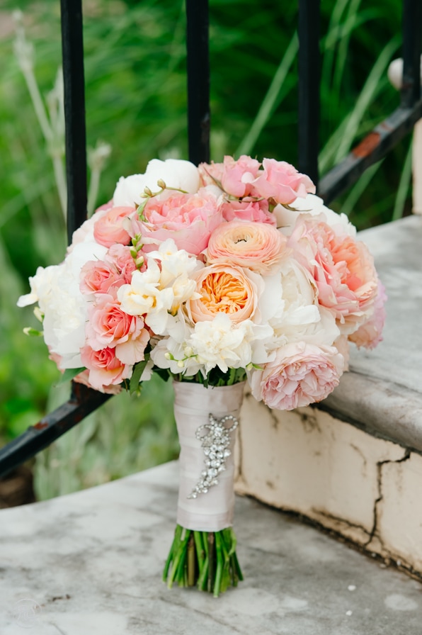bridal bouquet with pinks and oranges 