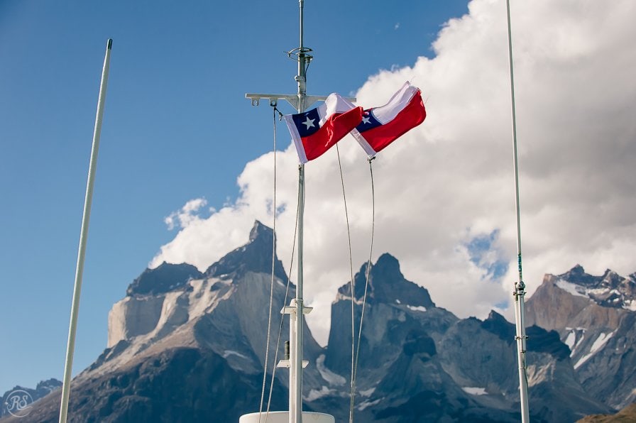 Chilean Flags at Los Cuernos Chile Patagonia