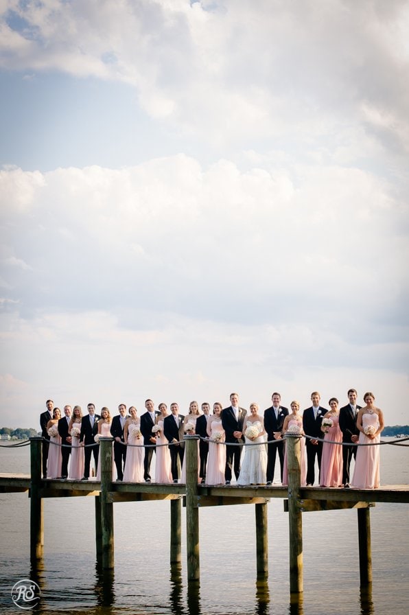 the wedding party on the Pier at Water's Edge Event Center 