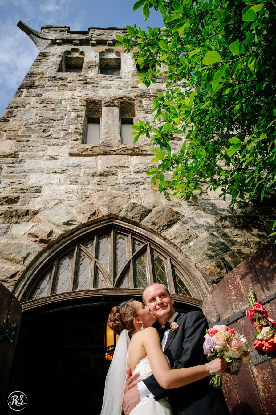 Bride and Groom in front of Church
