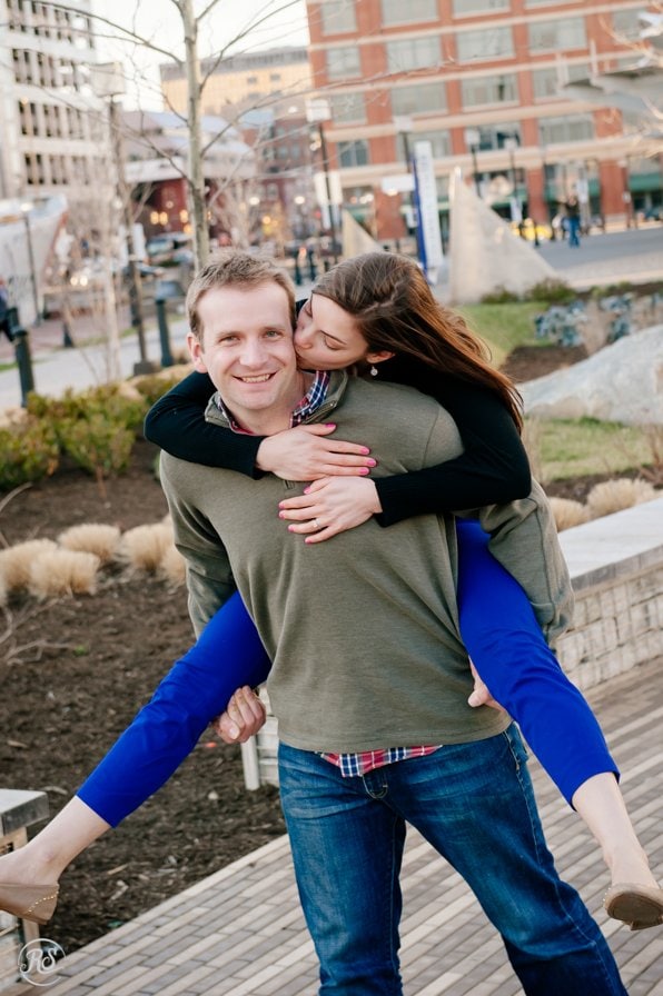 piggyback ride engagement photo