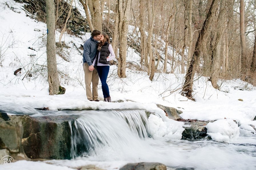Couple on icy waterfall