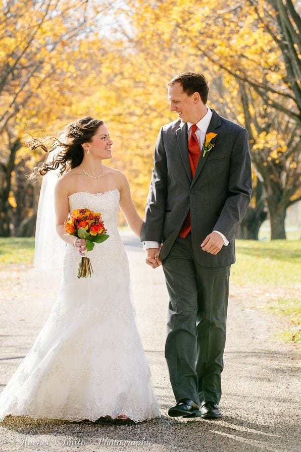 Fall wedding with yellow leaves