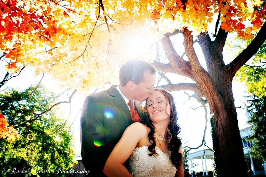 Stunning fall wedding photos of bride and groom