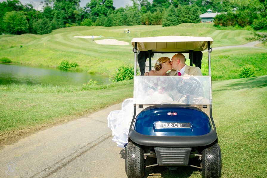 Bride and Groom in Golf Cart
