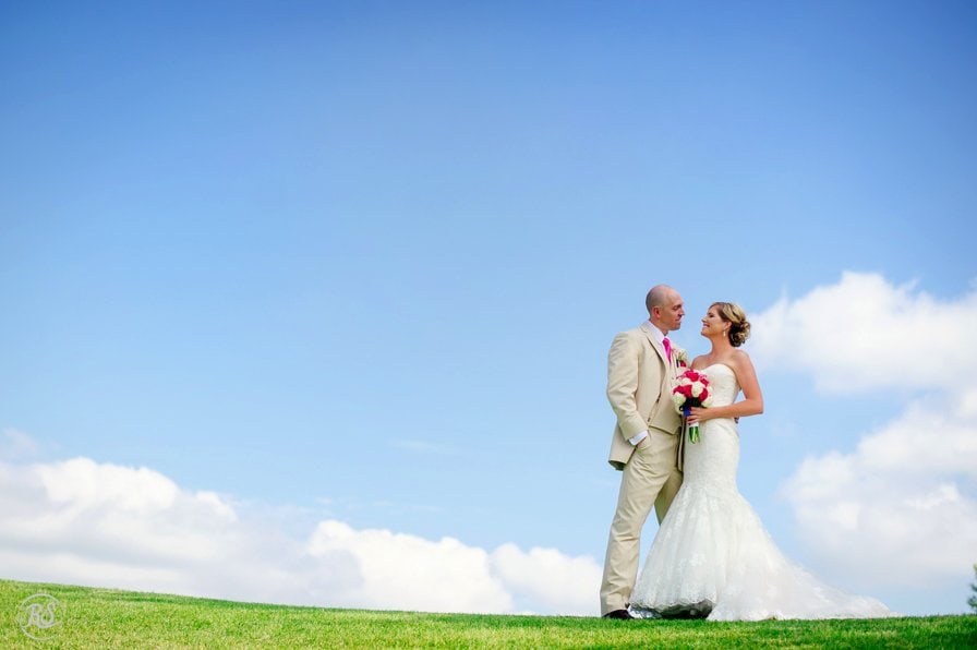 Bride and Groom with blue Skies