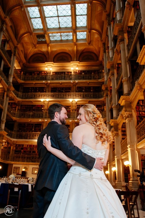 Bride and Groom photos inside the Peabody Institute