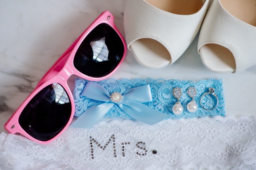 Sunglasses for bride and bride's something old, new, borrowed, blue.