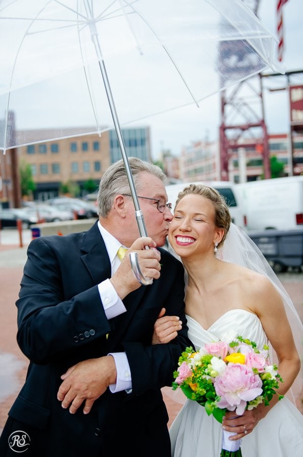 Bride and her dad in the rain