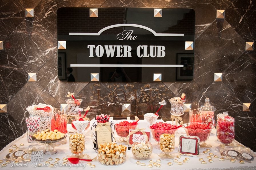 Red and Gold Candy Bar at Wedding