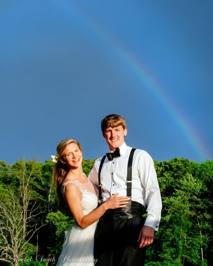 Bride and Groom under Rainbow