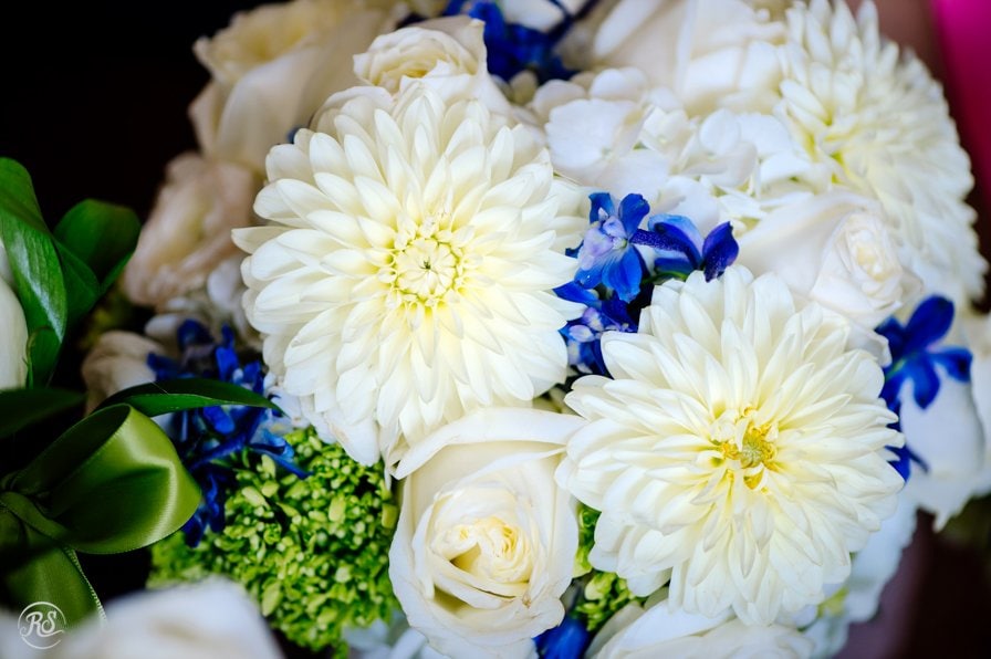 Wedding flowers white blue and green