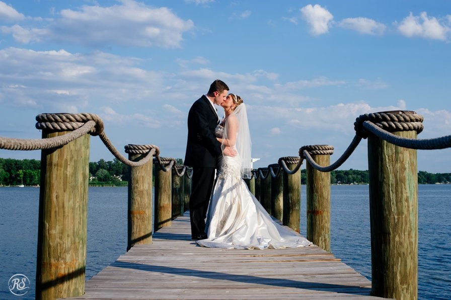 Bride and Groom on the Pier at Water's Edge Event Center 