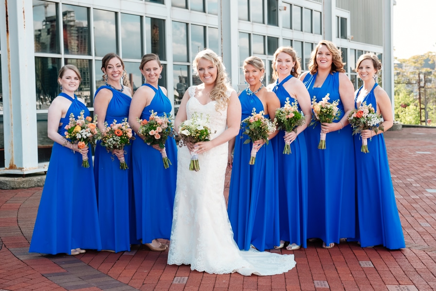 Bride with Bridesmaids at the Baltimore Museum of Industry 