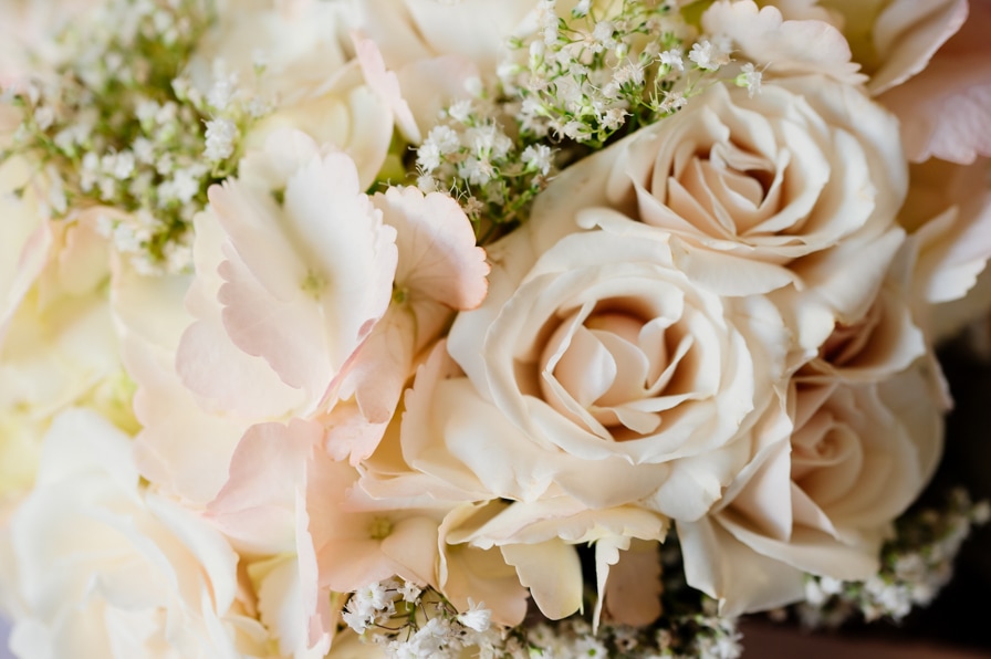 small white roses and hydrangeas wedding bouquet 