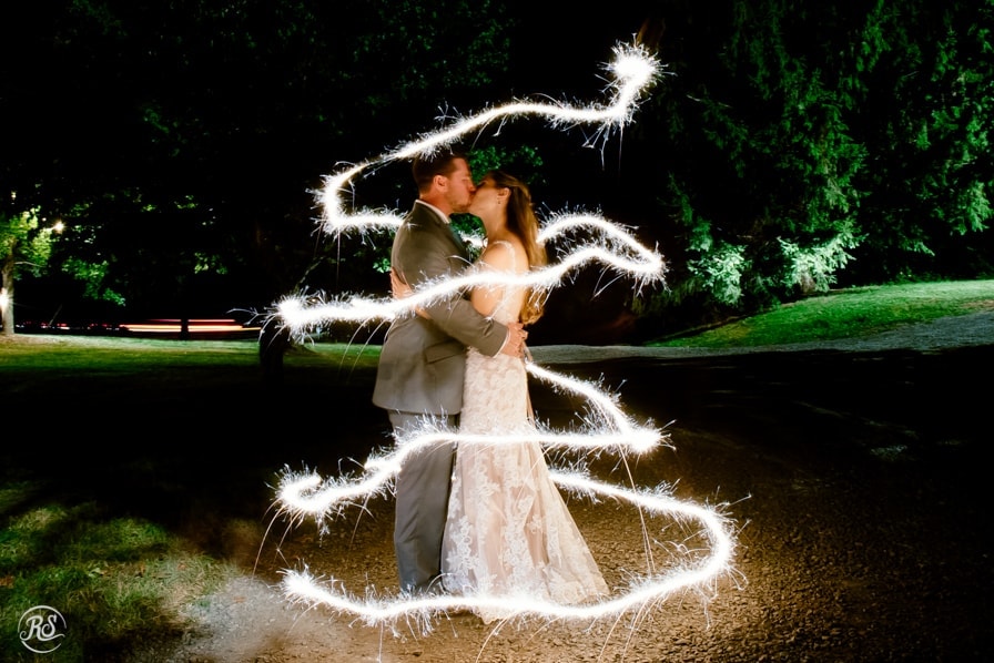 Bride and Groom wrapped in sparkler light