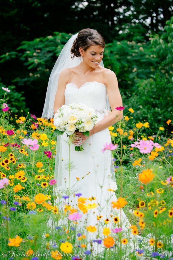 bride in flower field