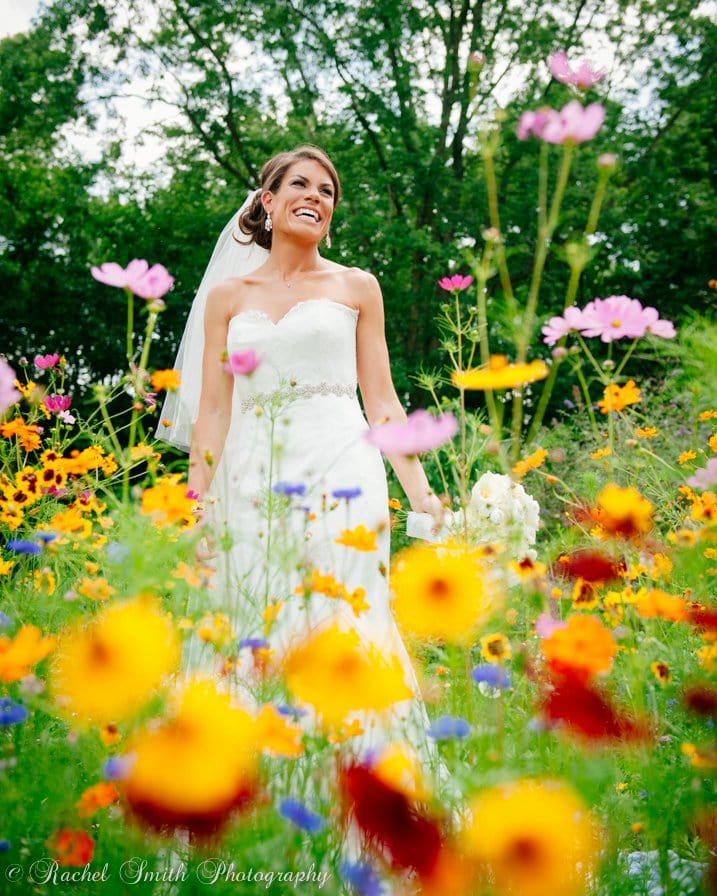 bride in wildflower field