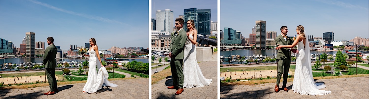 wedding day first look on federal hill in Baltimore