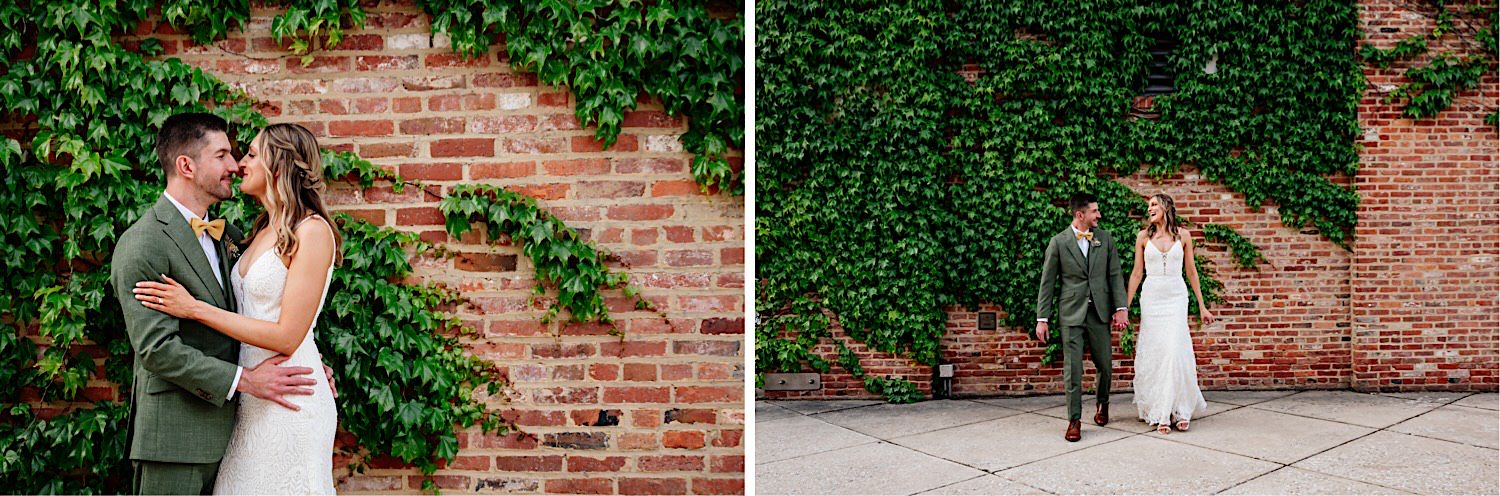 ivy and brick wall backdrop for wedding photos
