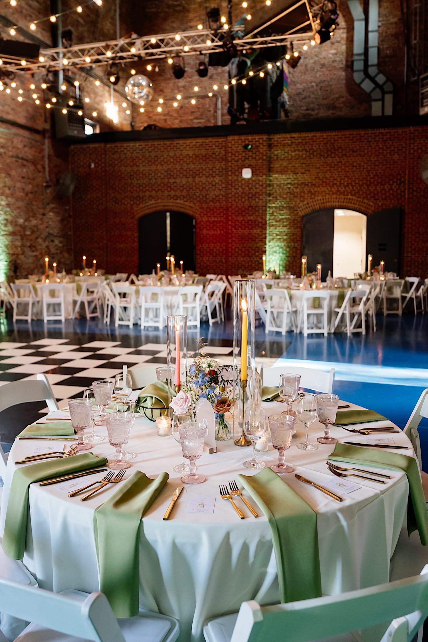 wedding reception table centerpieces at the American visionary art museum