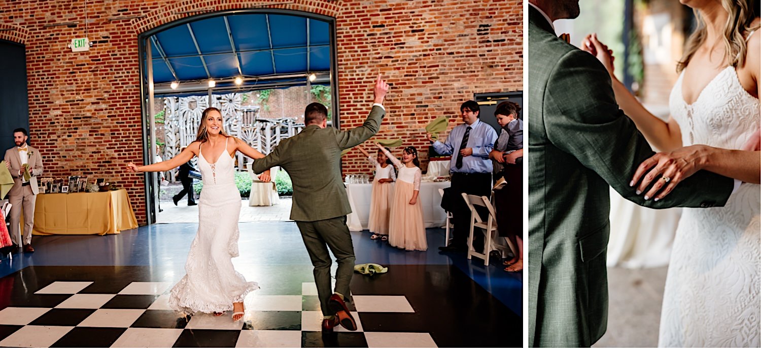 bride and groom wedding reception introduction into the barn venue at the avam