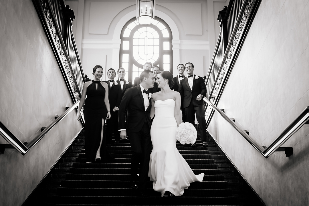 wedding party walking down sagamore pendry staircase