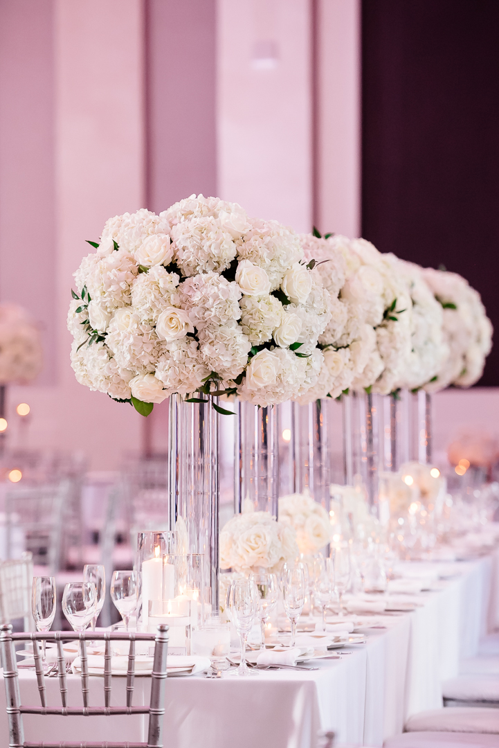 chic sagamore pendry hotel wedding white floral pillar centerpieces