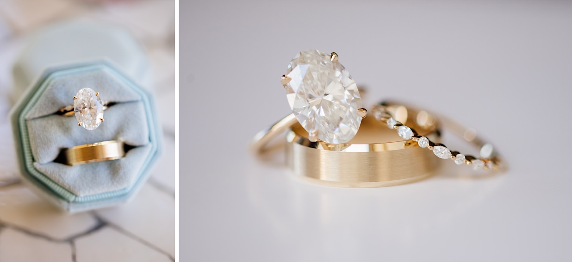 stunning oval engagement ring with gold wedding bands