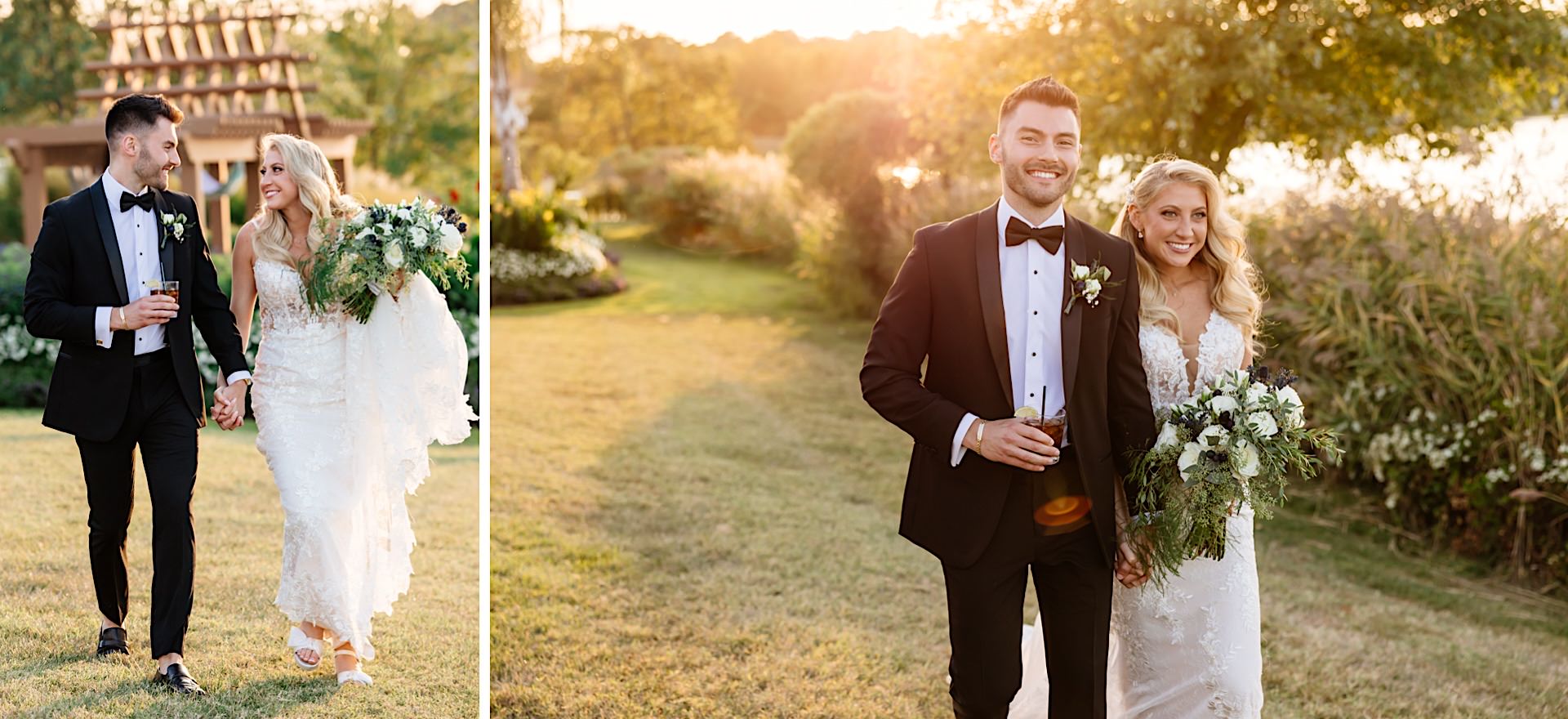 bride and groom photos on lawn at herrington on the bay
