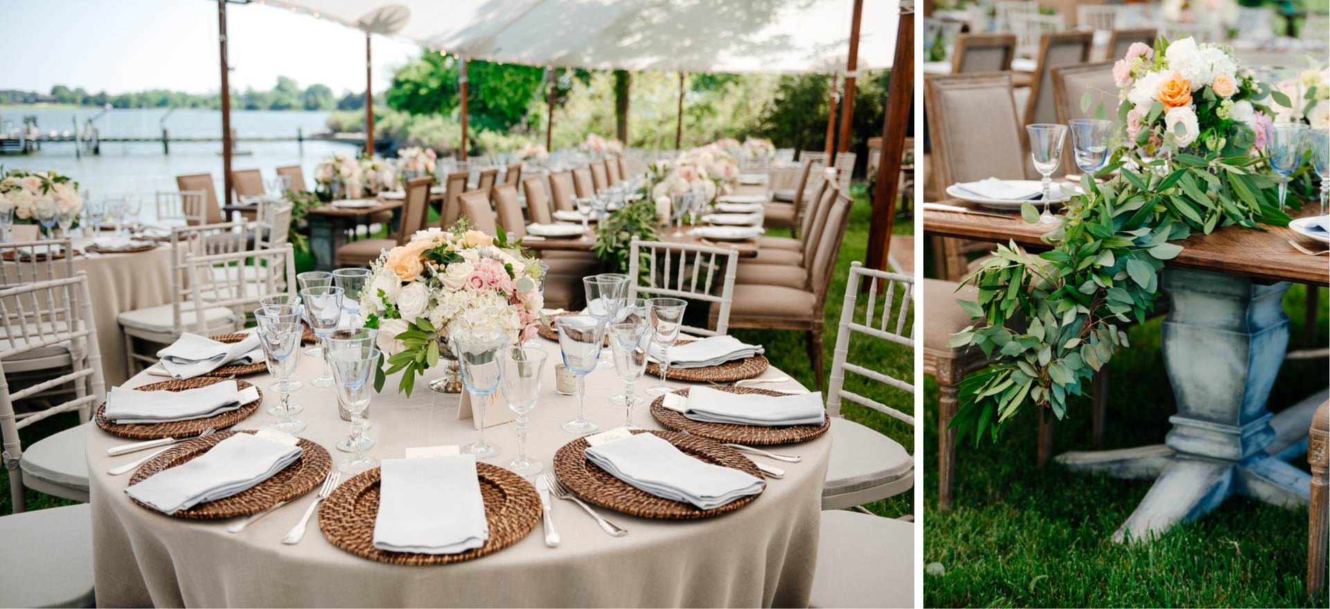 Maryland waterfront wedding table settings woven charger
