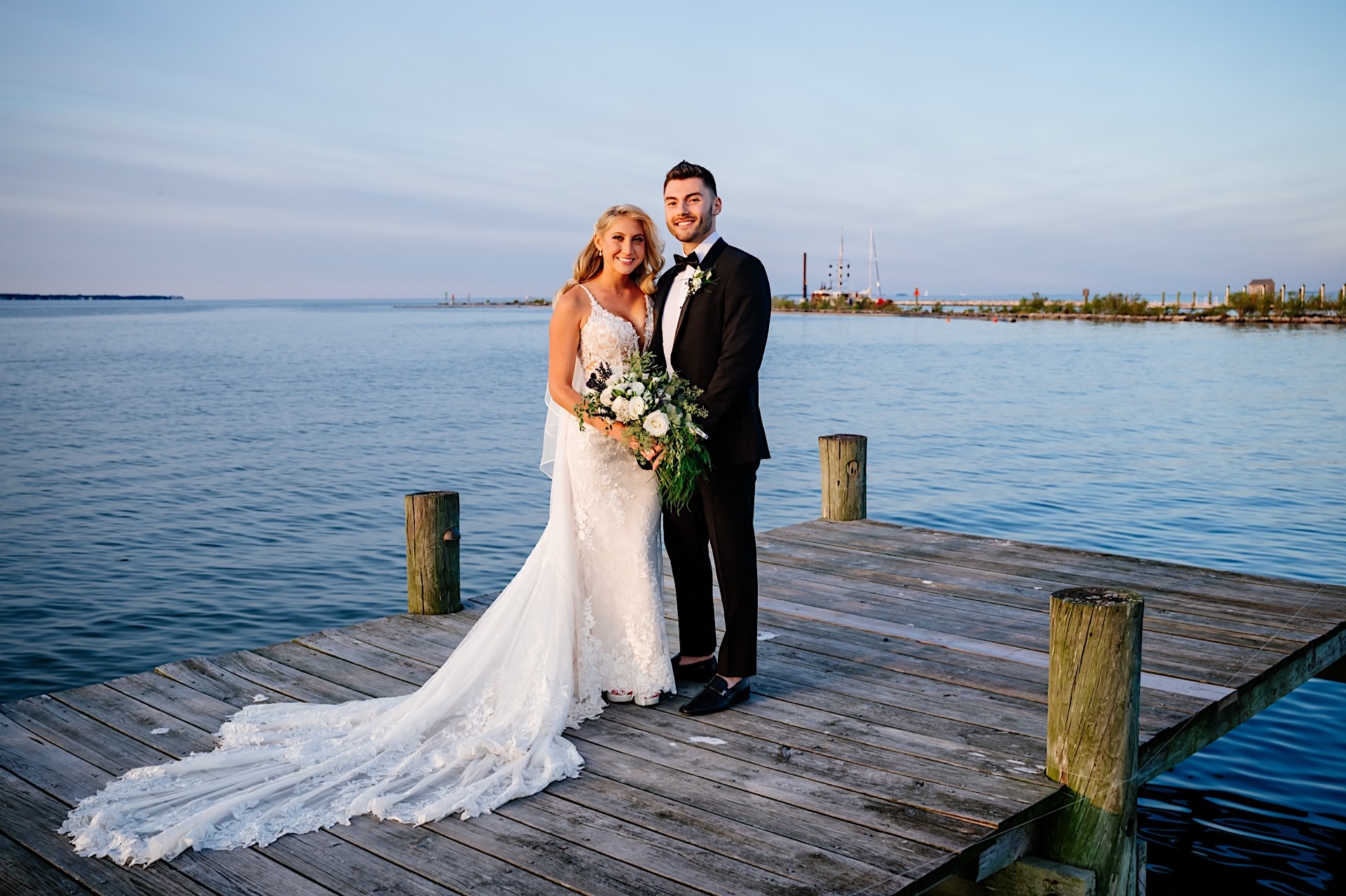 portraits of bride and groom at herrington on the bay wedding