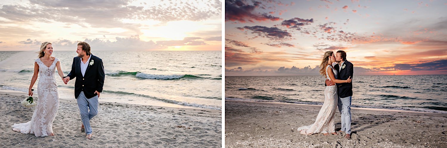 sunset photos of a bride and groom on a Florida beach island
