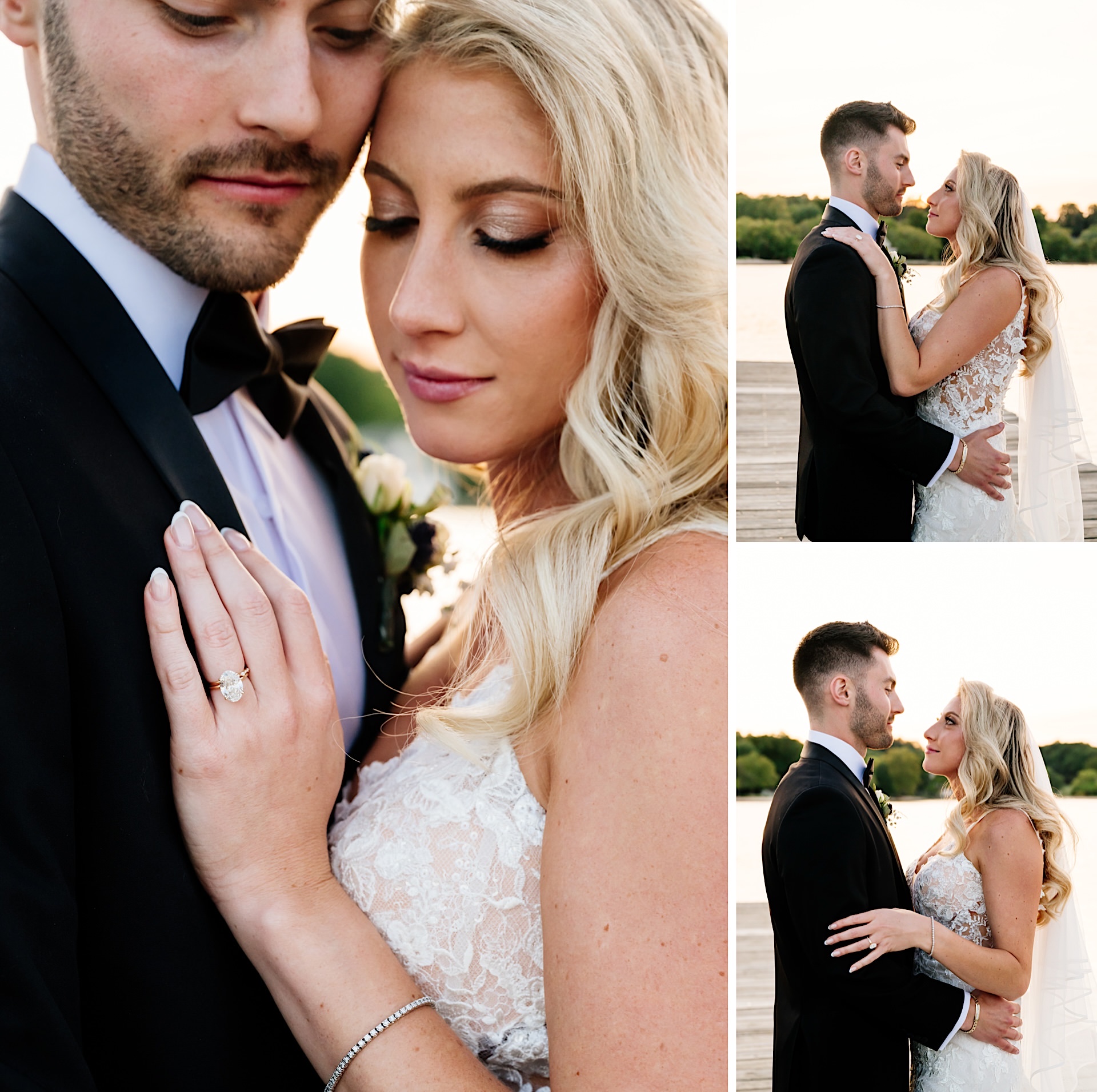 bride wearing an oval engagement ring