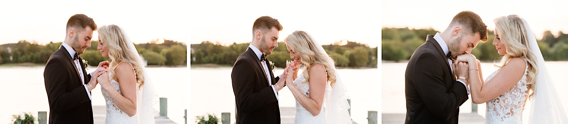 wedding photos at golden hour on the water