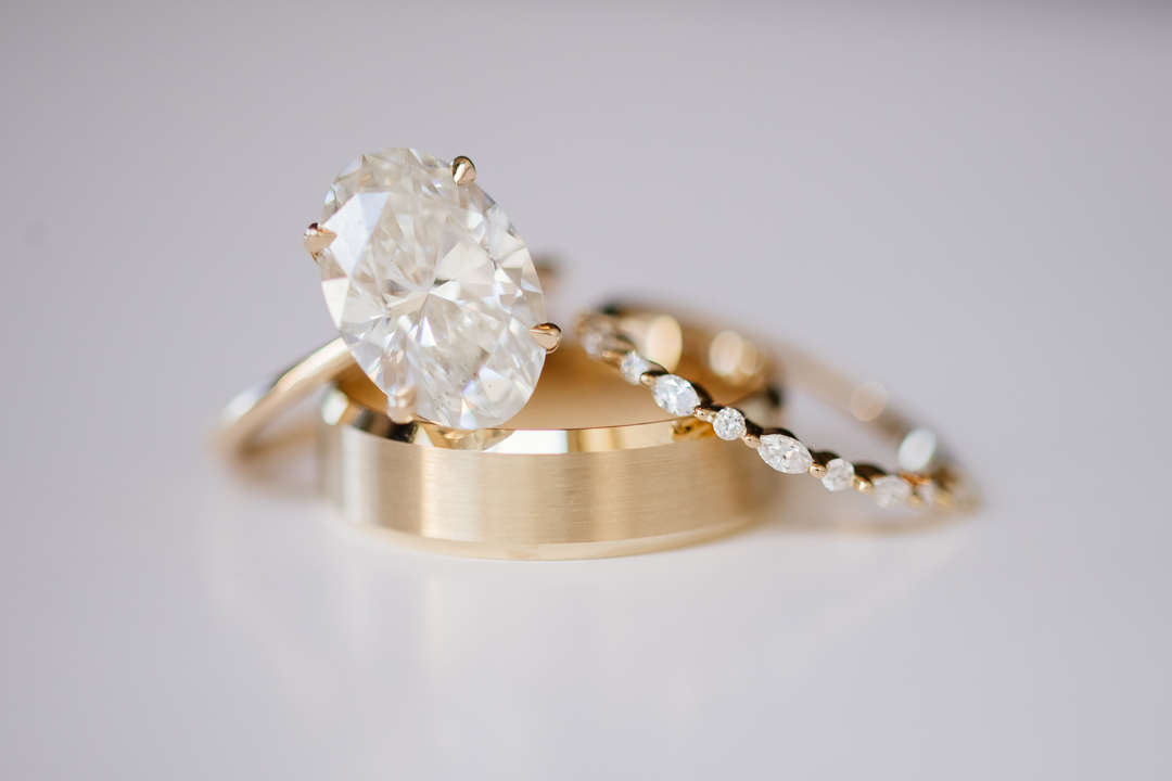 gold and diamond wedding bands and engagement ring